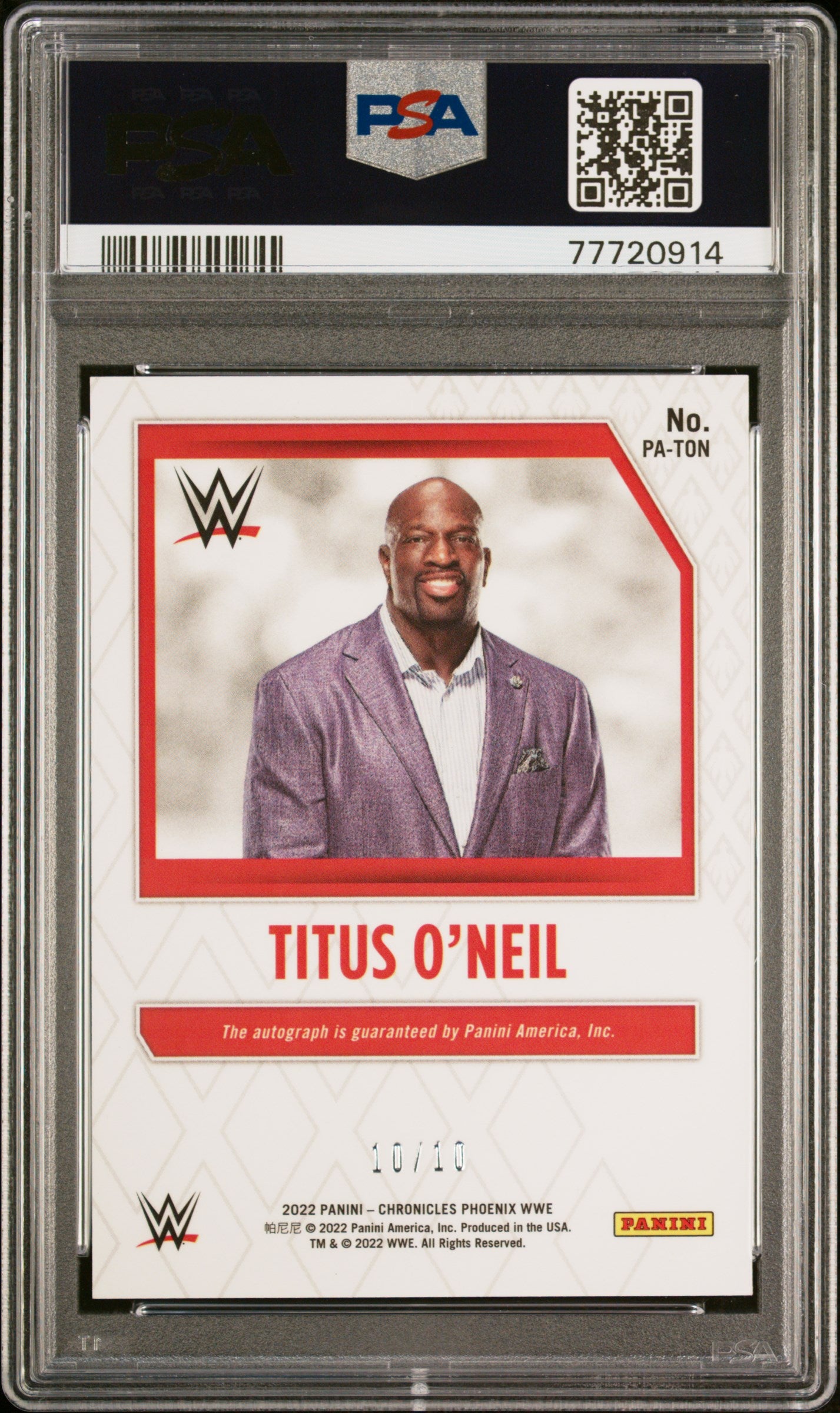 2022 Panini Chronicles Phoenix Gold Titus O'Neil #PA-TON Auto /10 PSA 9