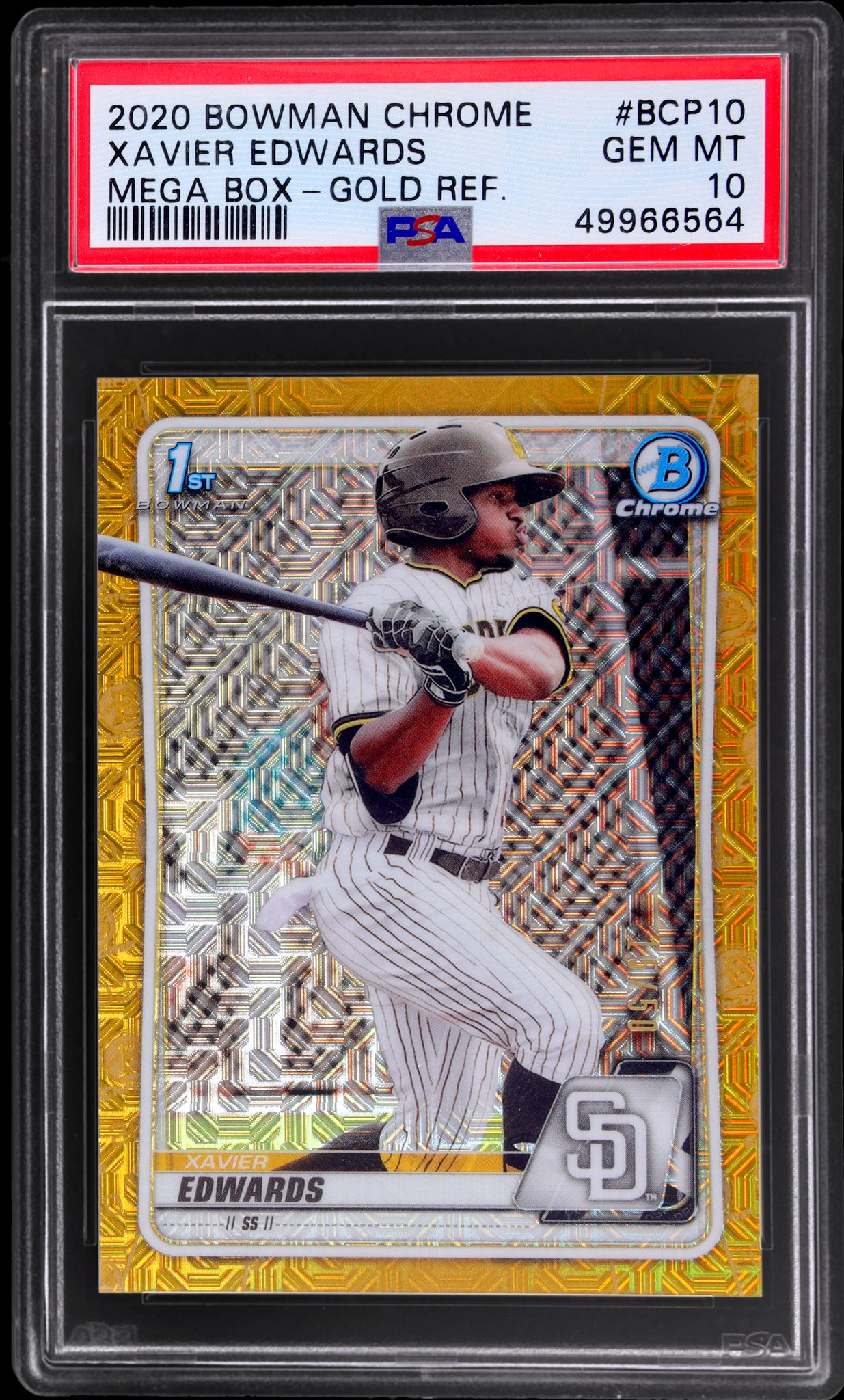 2020 Bowman Mega Box Chrome Prospect Gold Refractor Xavier Edwards /50 PSA 10