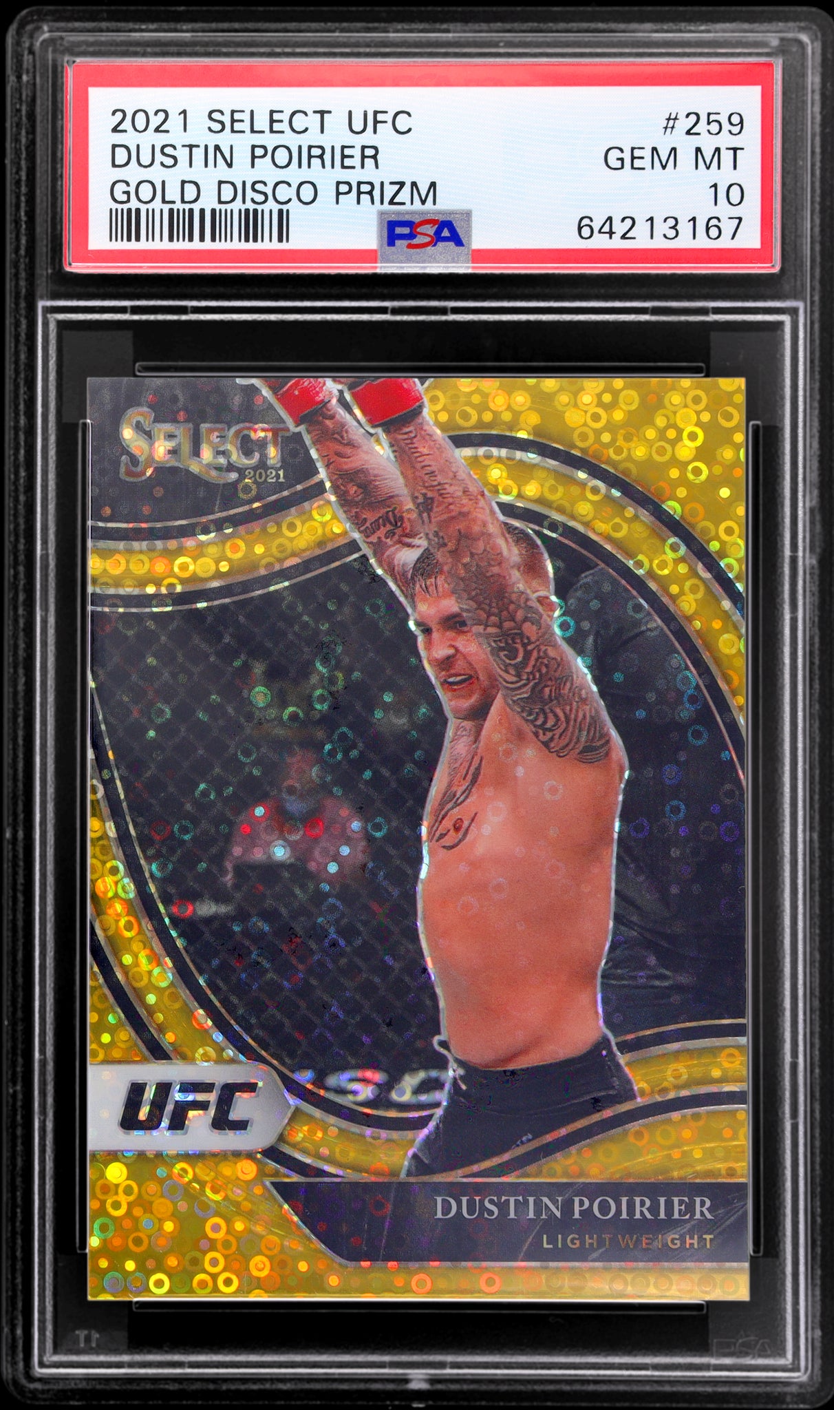 2021 Panini Select UFC Prizm Gold Disco Dustin Poirier #259 /10 PSA 10