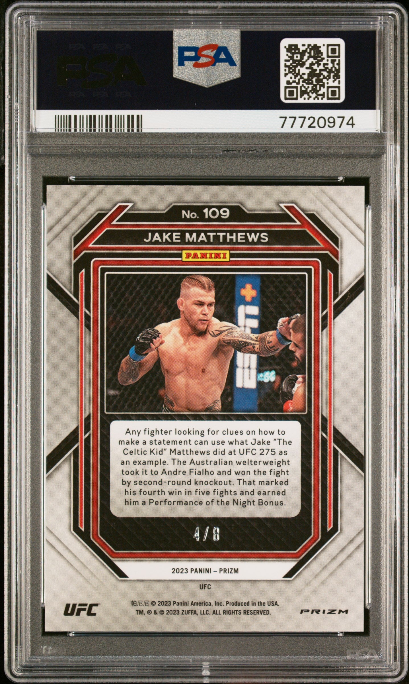 2023 Panini Prizm UFC #109 Jake Matthews Octagon Prizm PSA 9