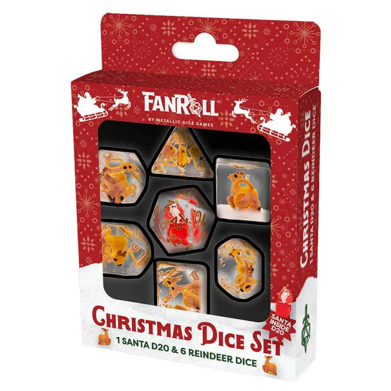 FanRoll Christmas Resin Dice Set - Reindeer and Santa (7-Piece)