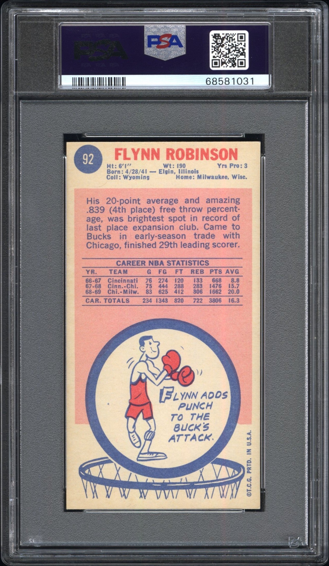 1969 Topps #92 Flynn Robinson PSA 7