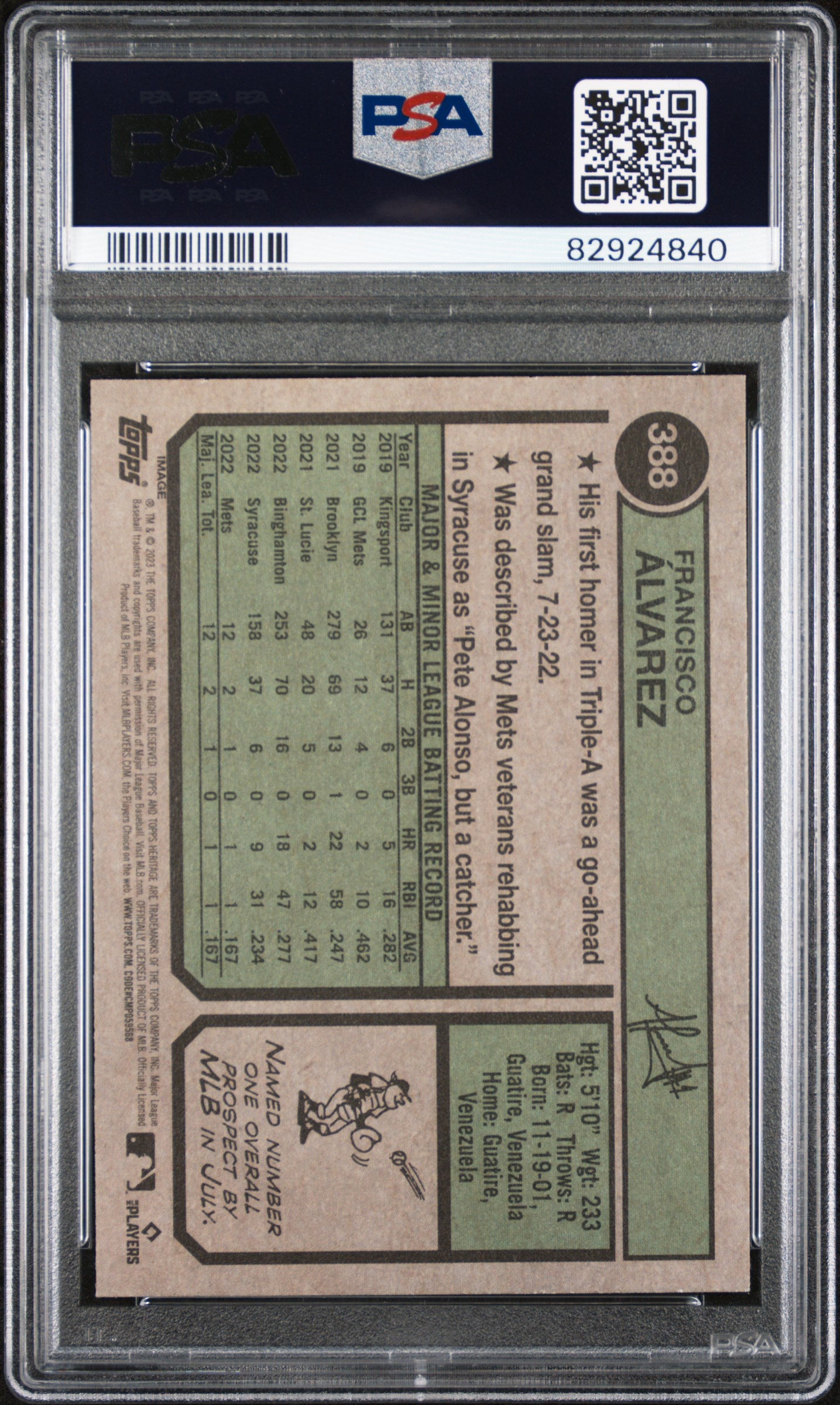 2023 Topps Heritage Image Variation Francisco Alvarez #388 RC PSA 10