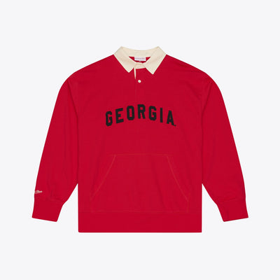 Mitchell & Ness Georgia Bulldogs Red Retro Roots French Terry Fleece Polo Sweatshirt