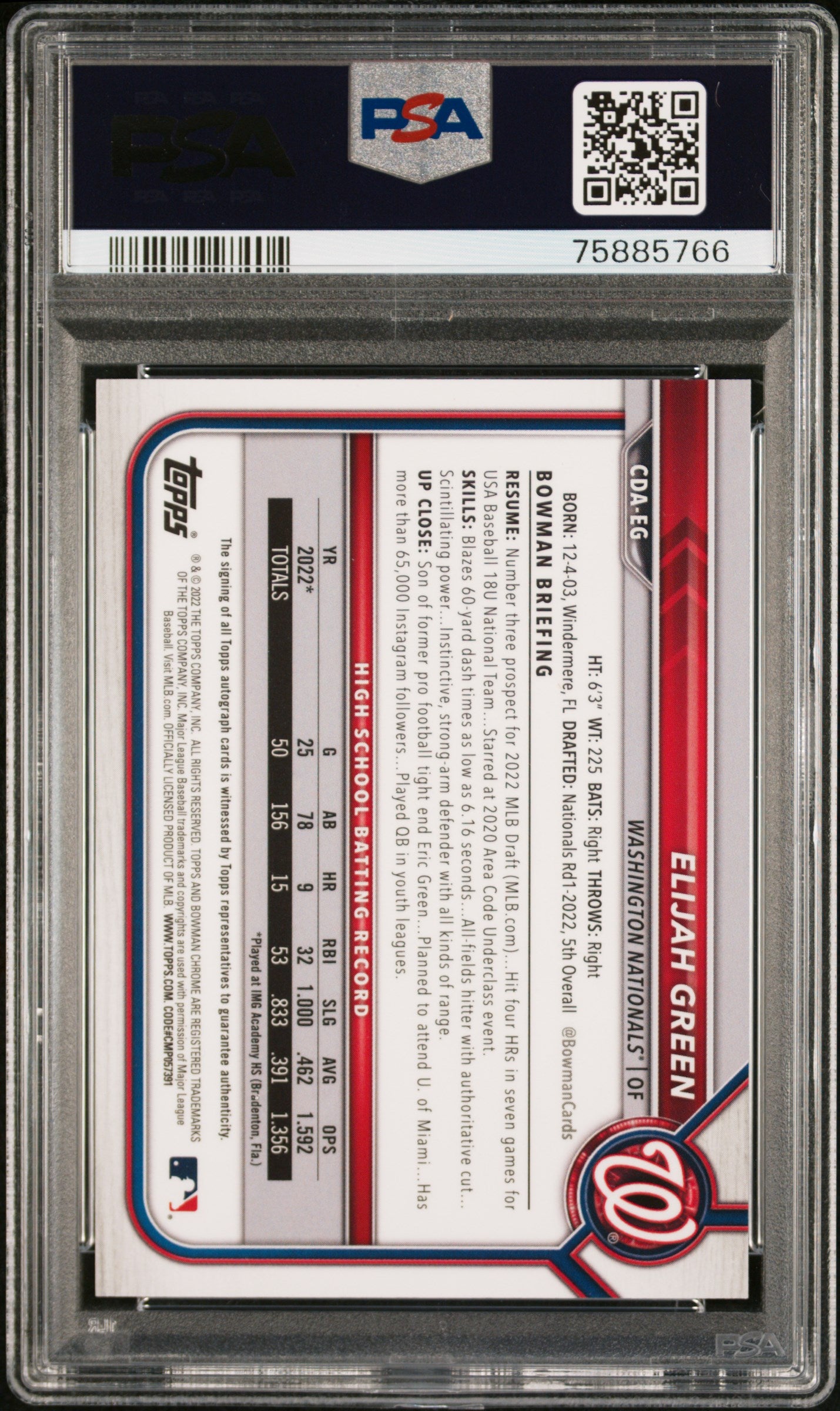 2022 Bowman Draft Aqua Lava Elijah Green #CDAEG RC Auto /199 PSA 10