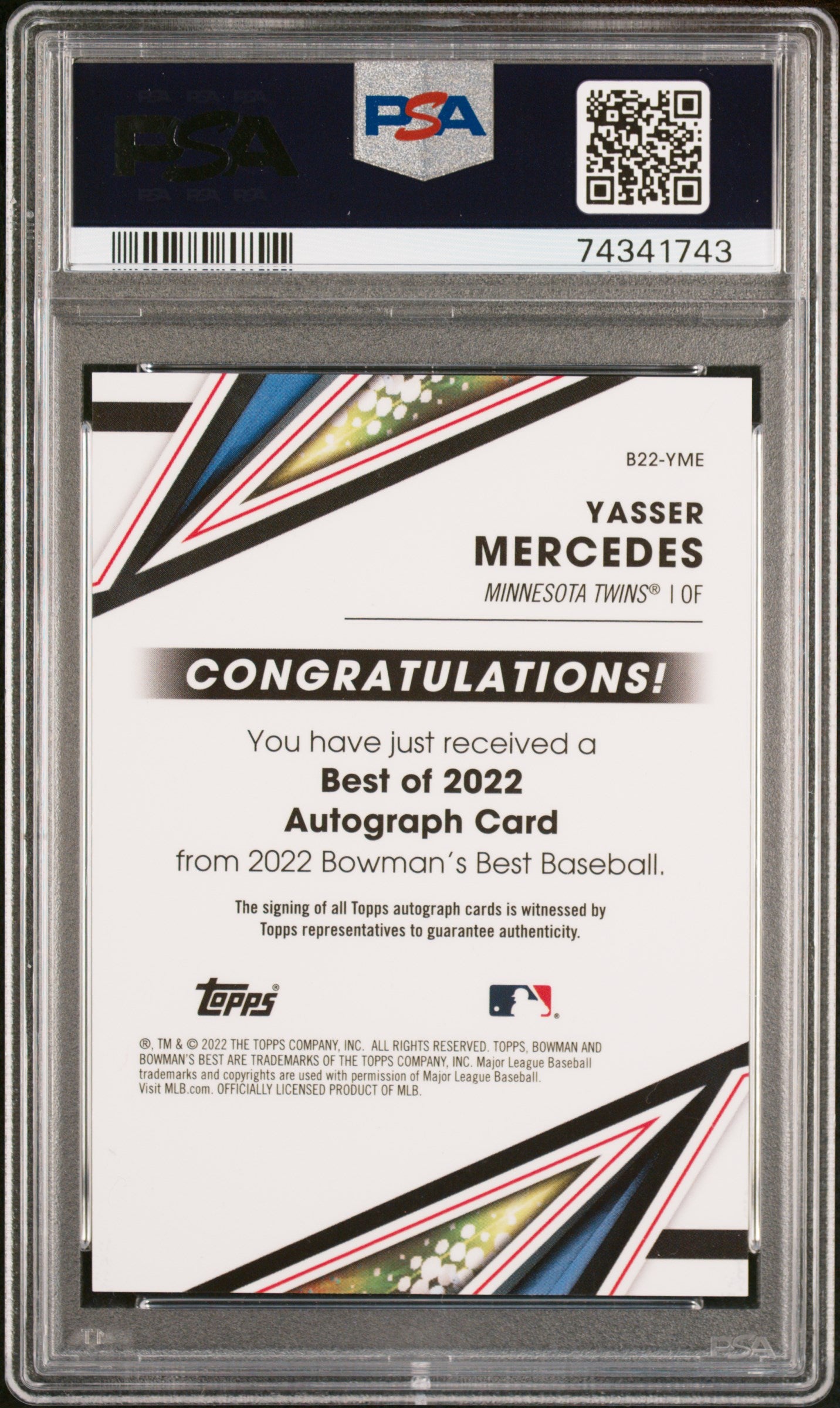 2022 Bowman's Best Yasser Mercedes Best of 2022 Auto Gold Lava /50 PSA 10