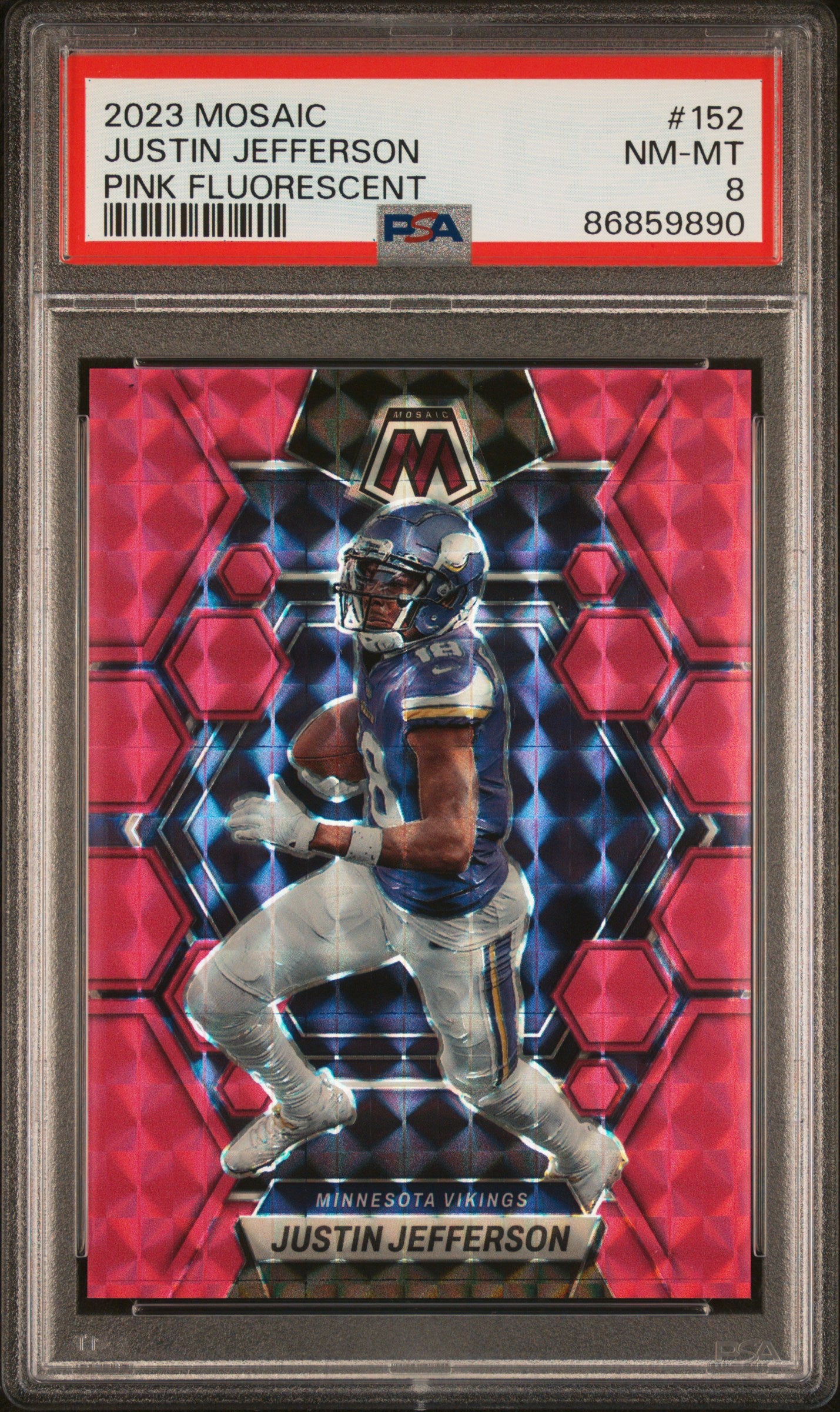 2023 Panini Mosaic Pink Fluorescent Justin Jefferson #152 /199 PSA 8
