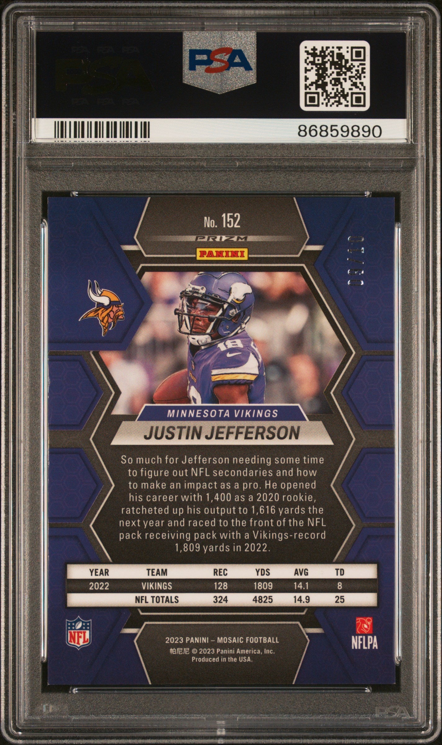 2023 Panini Mosaic Pink Fluorescent Justin Jefferson #152 /199 PSA 8