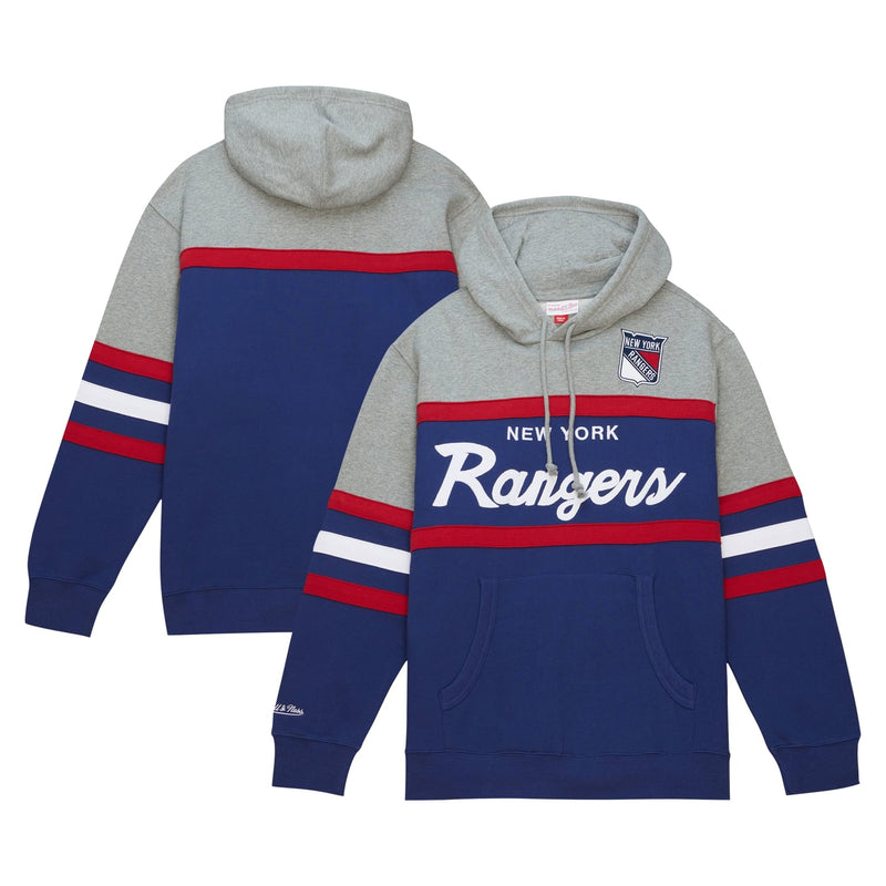 Mitchell & Ness New York Rangers Head Coach Pullover Hoodie - Blue/Gray