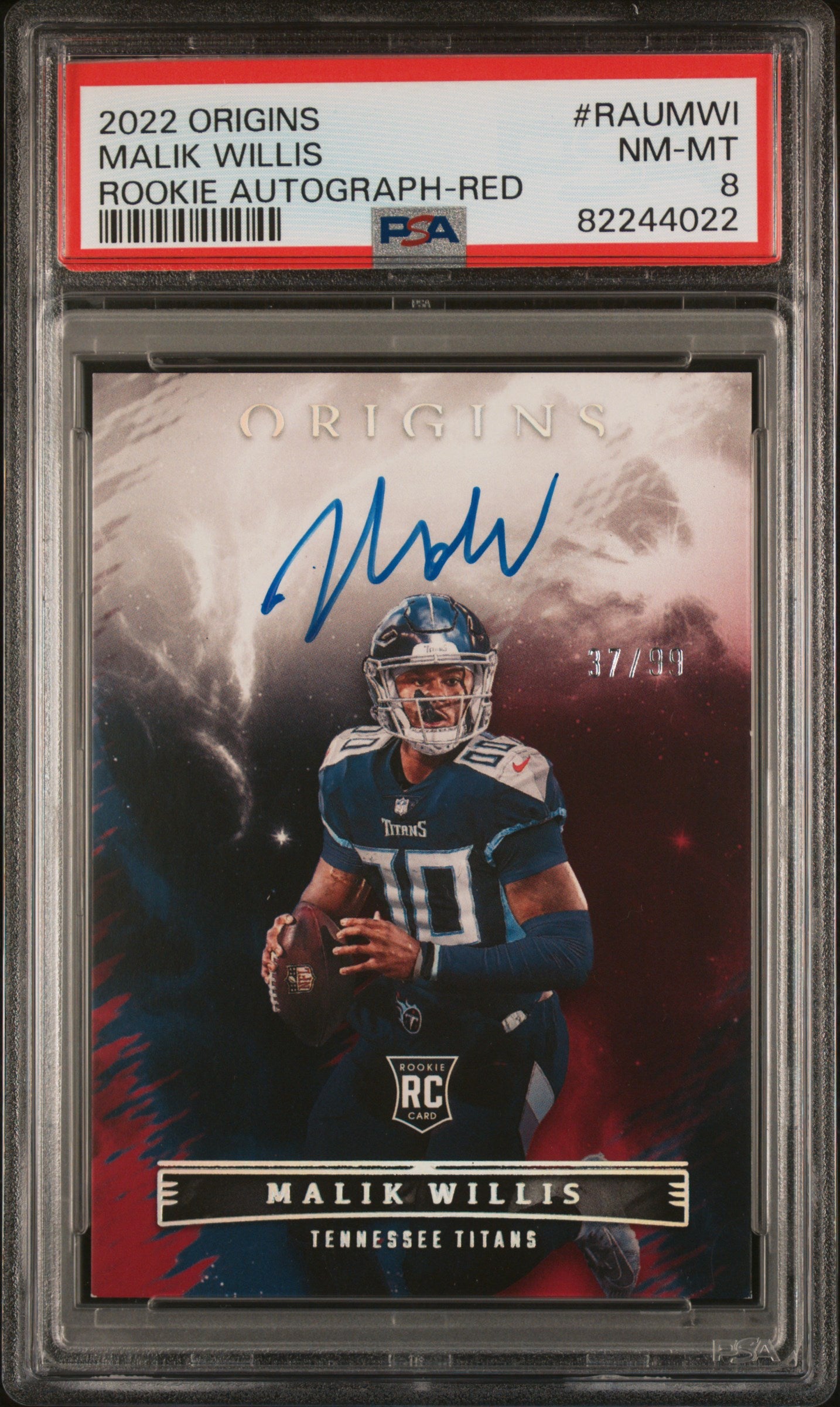 2022 Panini Origins Red Malik Willis #RAU-MWI RC Auto /99 PSA 8