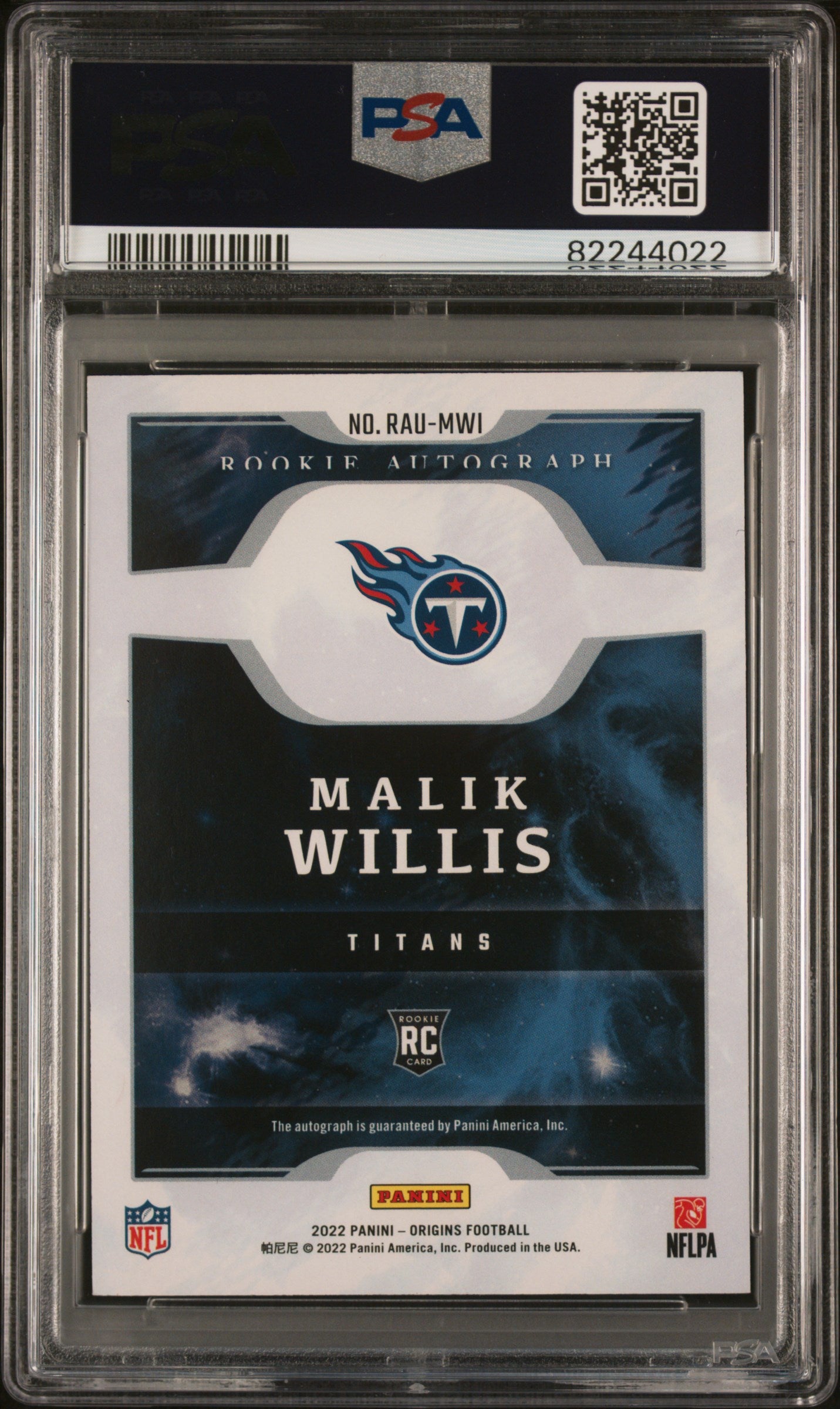 2022 Panini Origins Red Malik Willis #RAU-MWI RC Auto /99 PSA 8