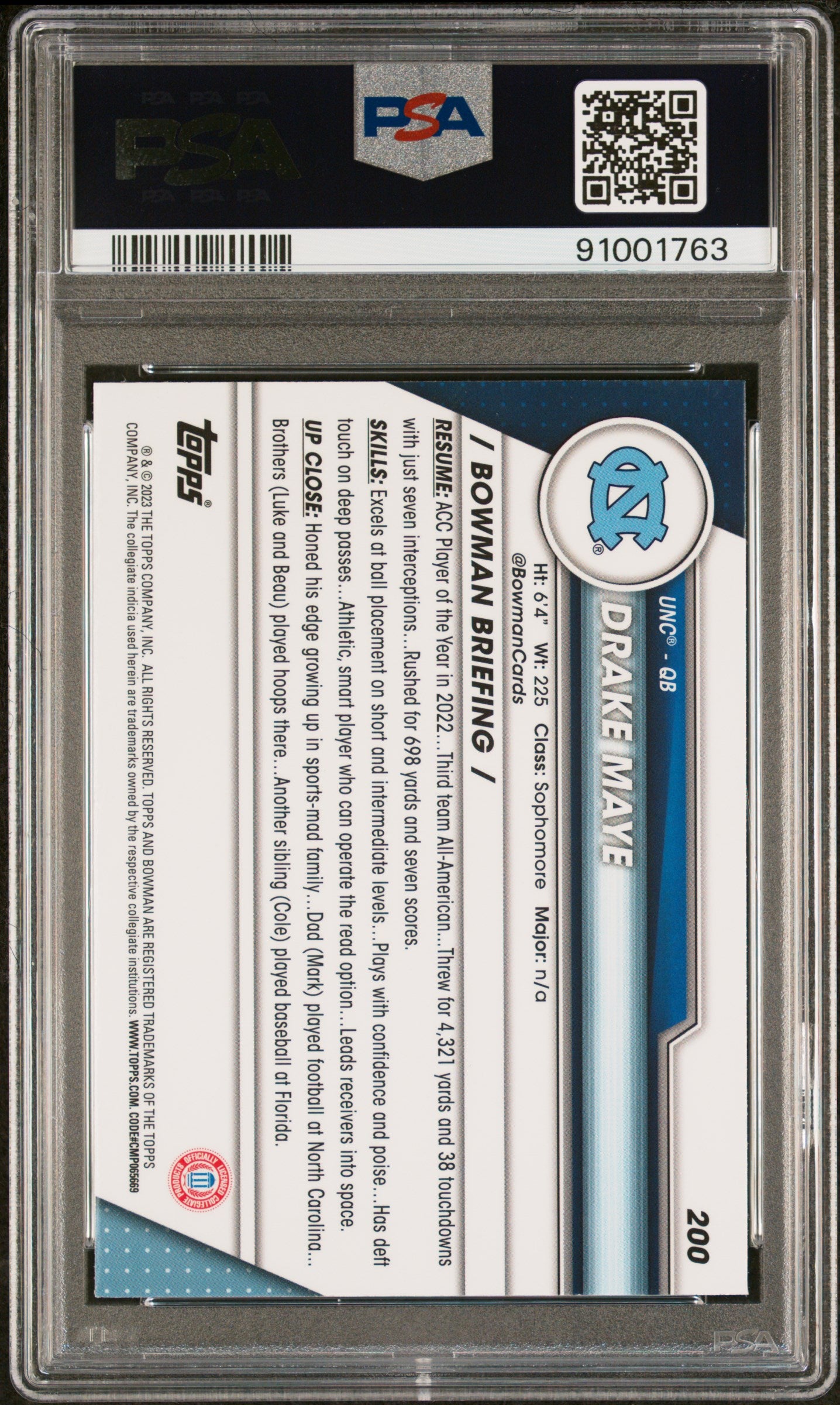 2023 Bowman Chrome University #200 Drake Maye PSA 9