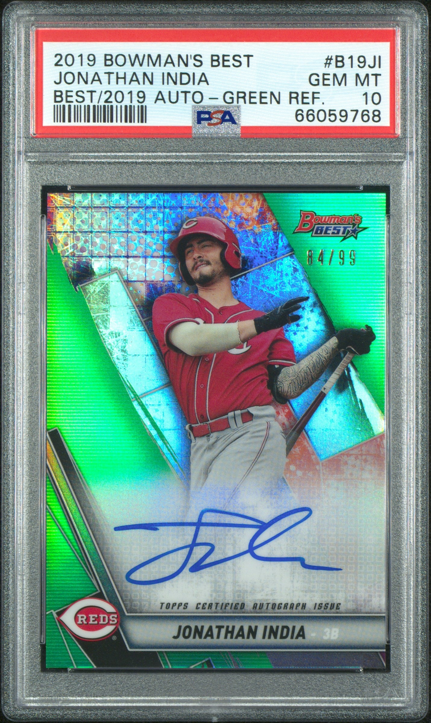 2019 Bowman's Best Auto Green Refractor Jonathan India Auto /99 PSA 10