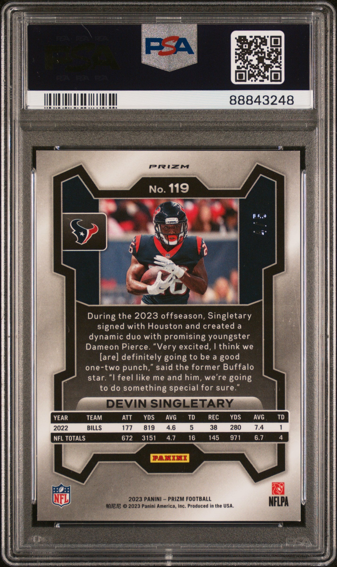 2023 Panini Prizm #119 Devin Singletary Gold Vinyl Prizm /5 PSA 9