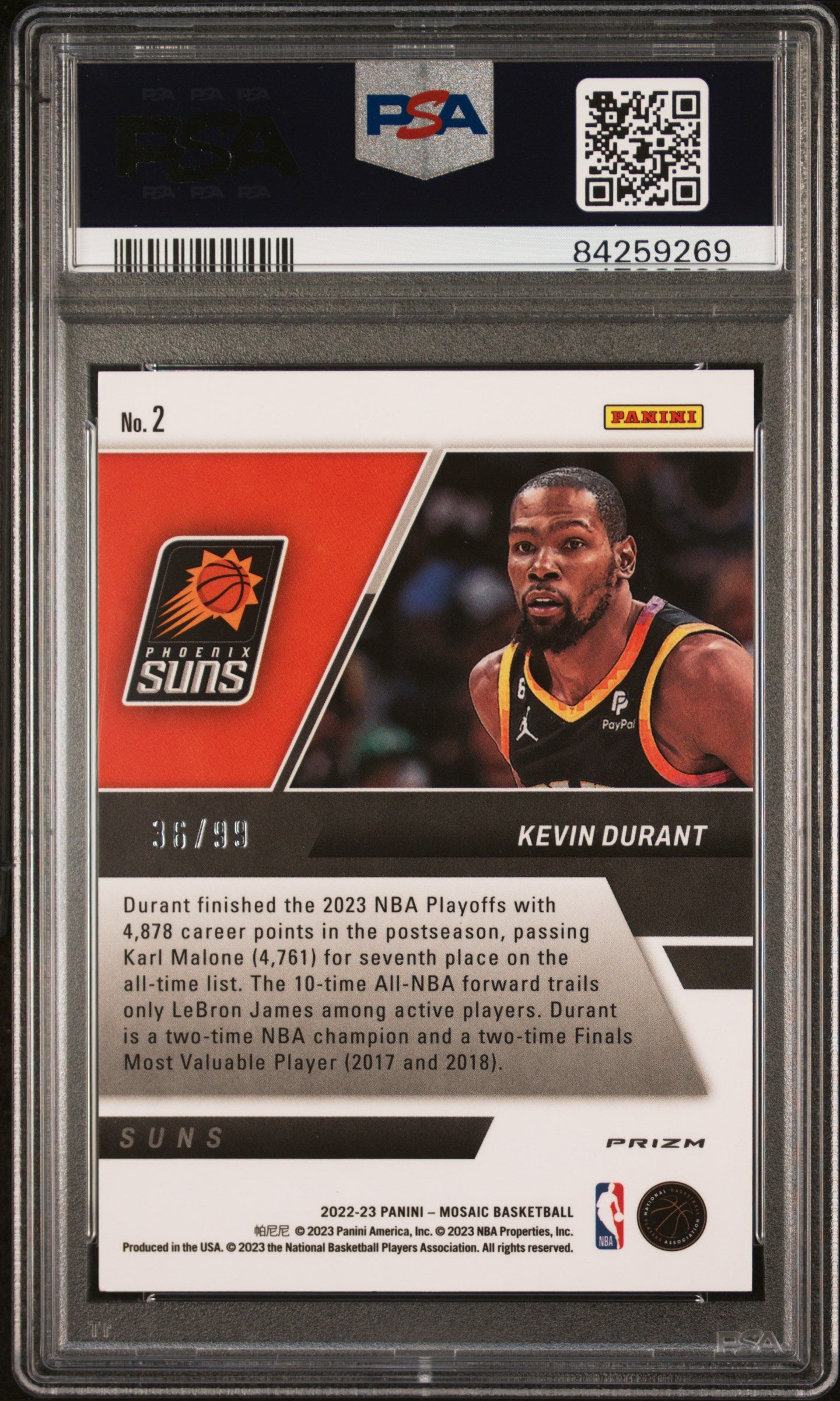 2022 Panini Mosaic Stare Masters #2 Kevin Durant Purple PSA 9