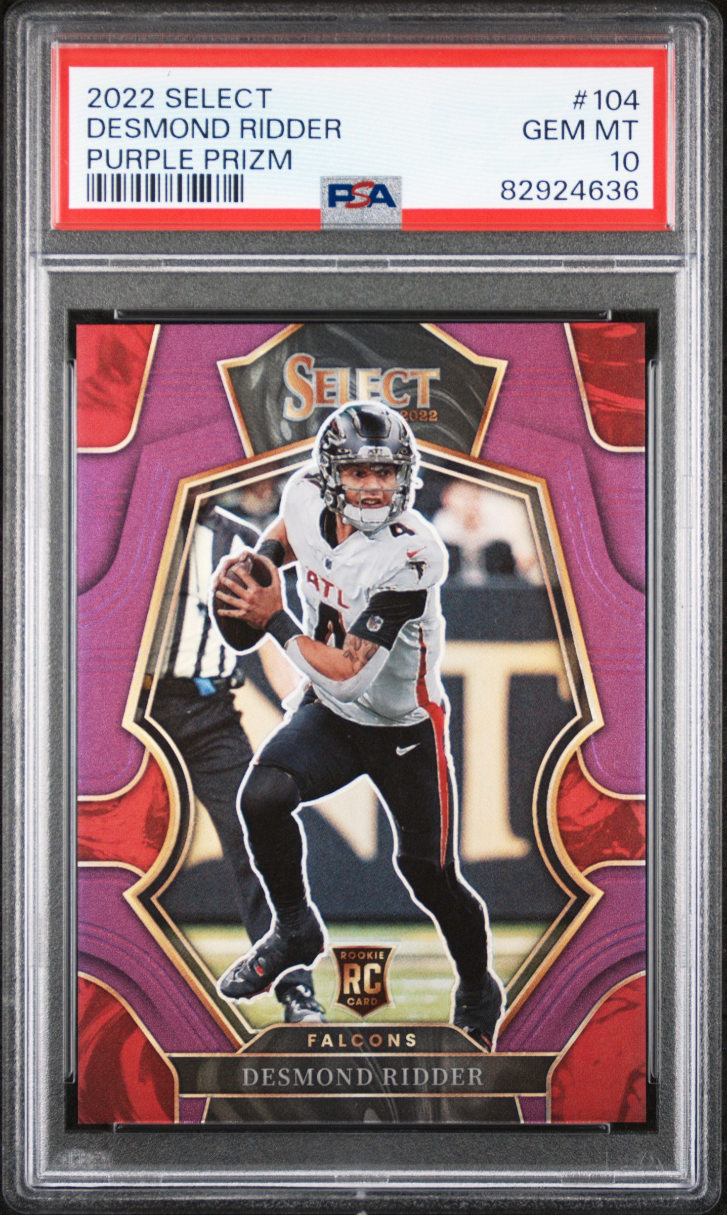 2022 Panini Select Purple Prizm Desmond Ridder #104 RC /75 PSA 10