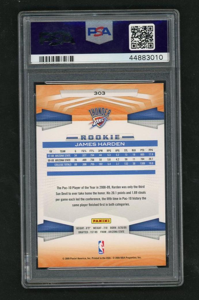 2009 Panini James Harden #303 RC PSA 10
