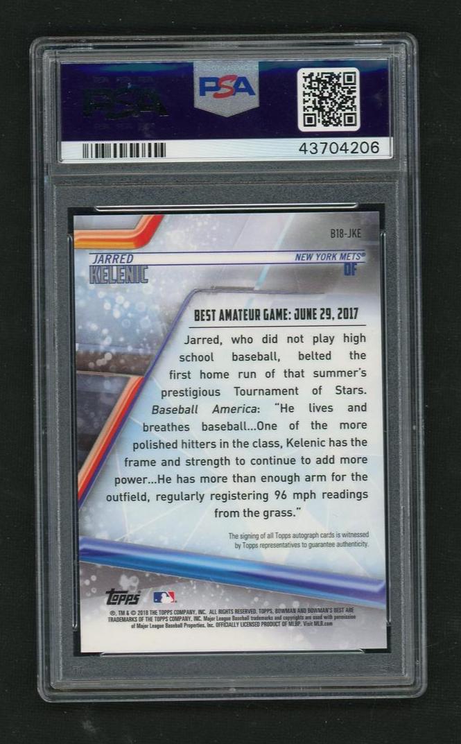 2018 Topps Bowman's Best Best of 2018 Autographs Jarred Kelenic #JKE Auto PSA 9