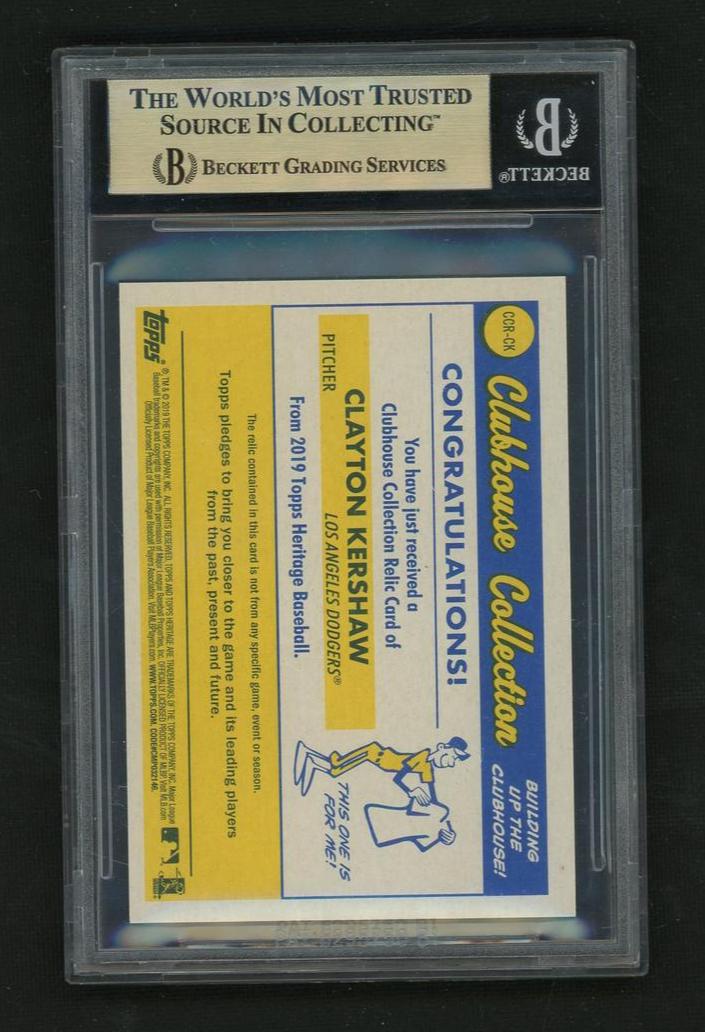 2019 Topps Heritage Clubhouse Collection Relic Clayton Kershaw #CCR-CK BGS 9.5