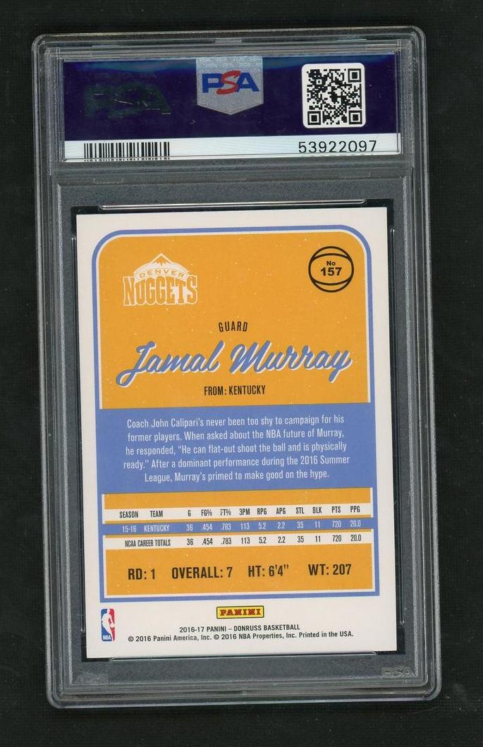 2016 Panini Donruss Jamal Murray #157 RC PSA 10