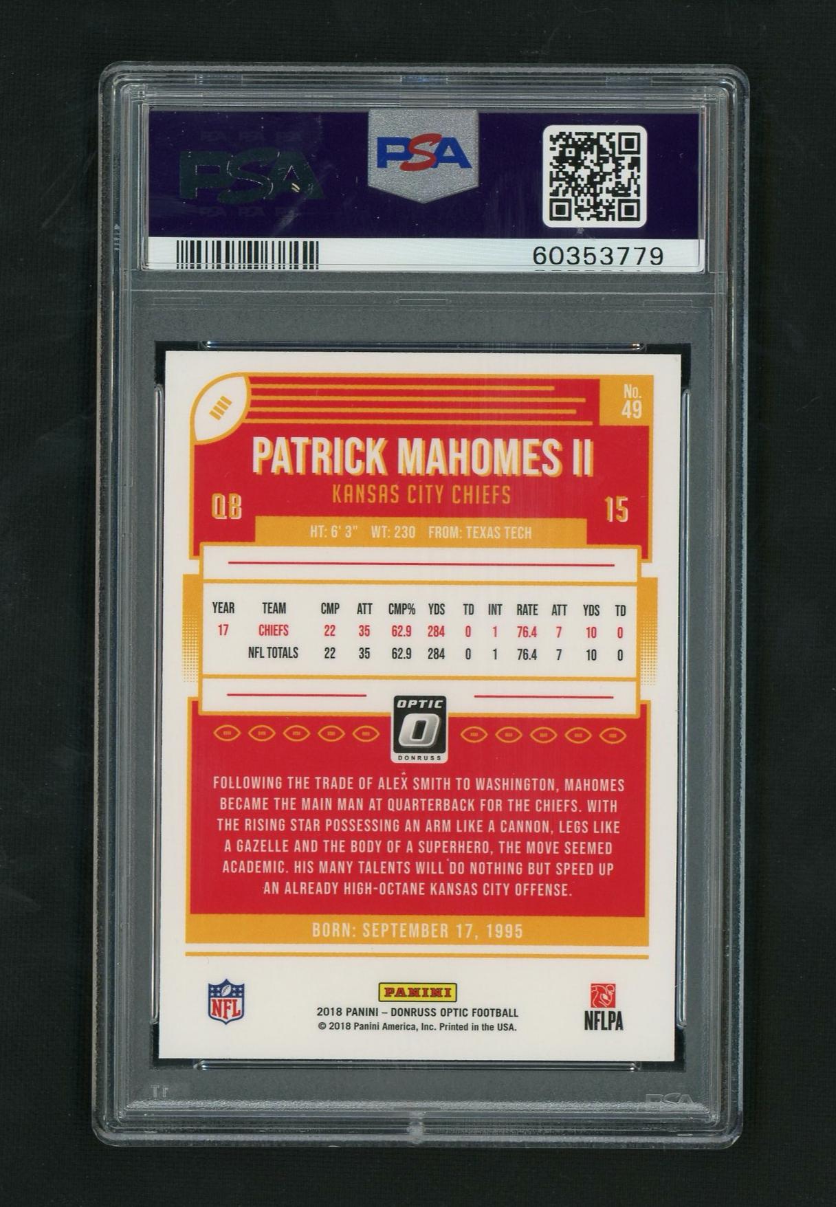 2018 Panini Donruss Optic Patrick Mahomes II #49 PSA 10