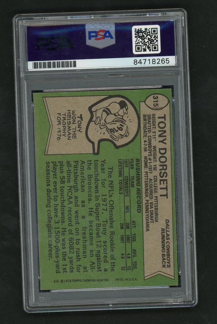 1978 Topps Tony Dorsett #315 RC Auto PSA/DNA Authentic