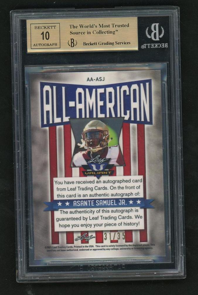 2021 Leaf Valiant AA-ASJ Asante Samuel Jr. All-American Navy /35 BGS 9.5 Gem Mint Auto