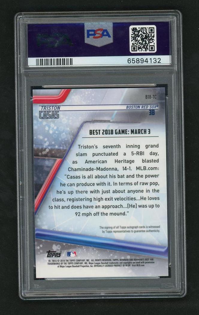 2018 Topps Bowman's Best Best of 2018 Triston Casas #B18-TC Auto PSA 10