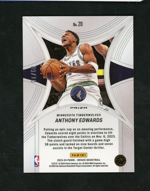 2023 Panini Mosaic Epic Performers Prizm Anthony Edwards #20 /10