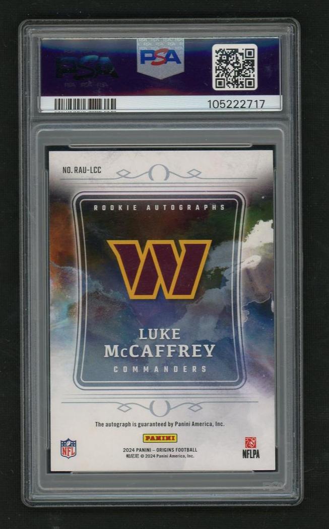 2024 Panini Origins RAU-LCC Luke McCaffrey Rookie Autographs Rookie PSA 10 GEM MT Commanders