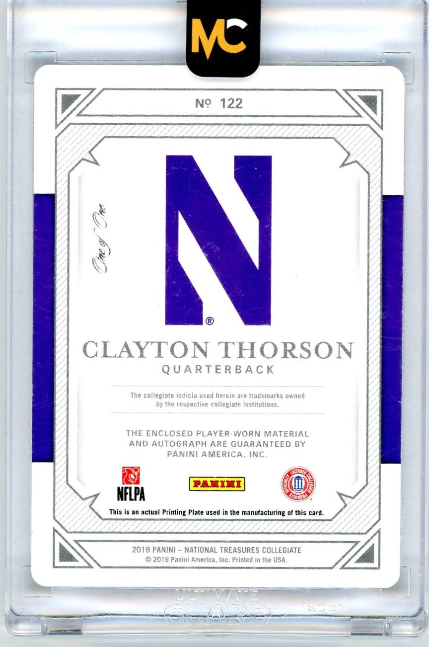 2019 Panini National Treasures Clayton Thorson #122 1/1 Printing Plate