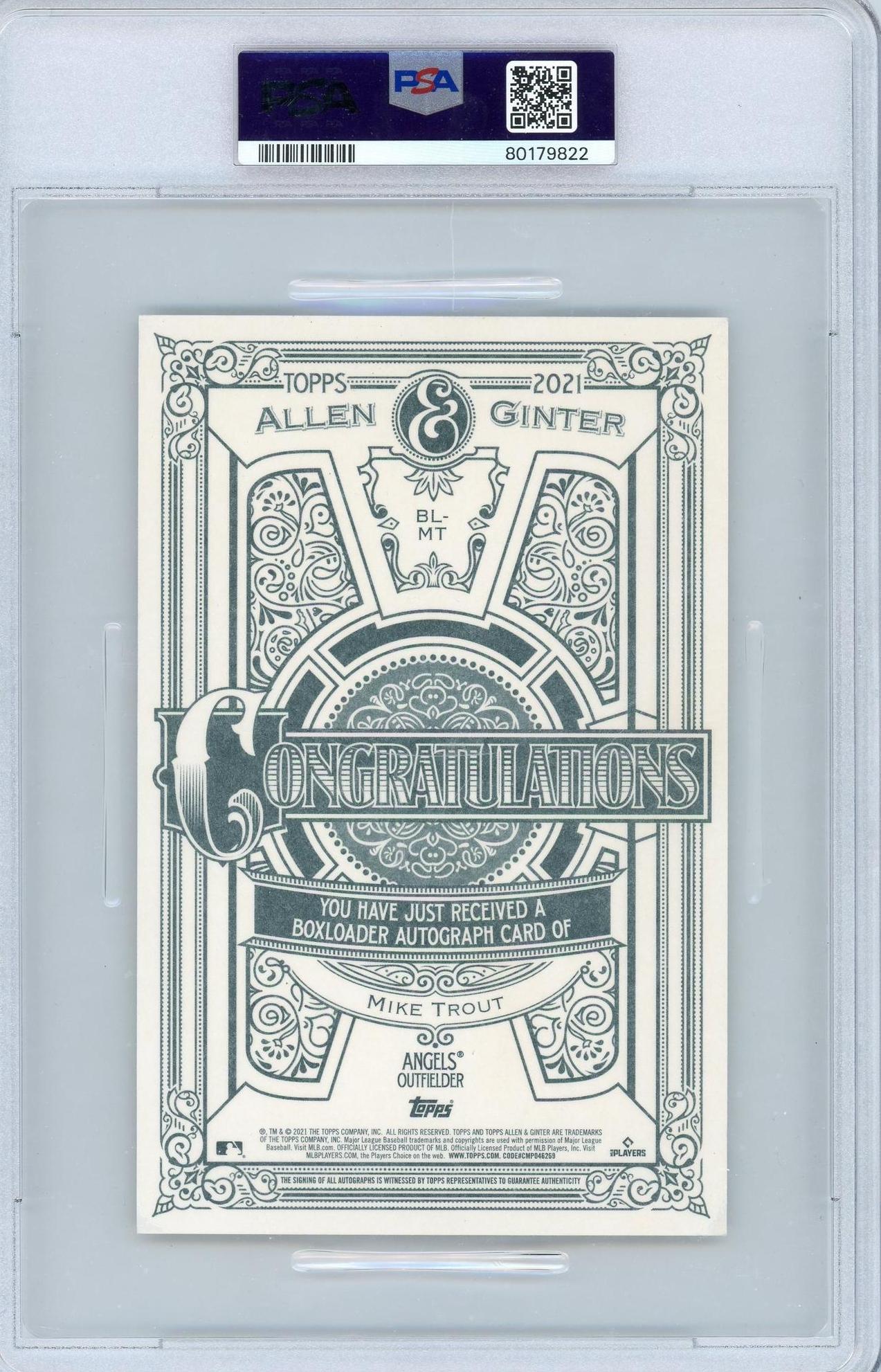 2021 Topps Allen & Ginter Boxloaders #BLMT Mike Trout Autograph PSA 0