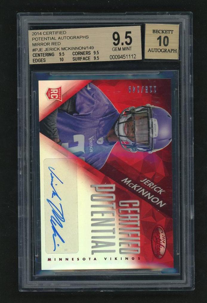 2014 Panini Certified PJE Jerick McKinnon Certified Potential Mirror Rookie /399 BGS 9.5 Gem Mint Minnesota Vikings Auto