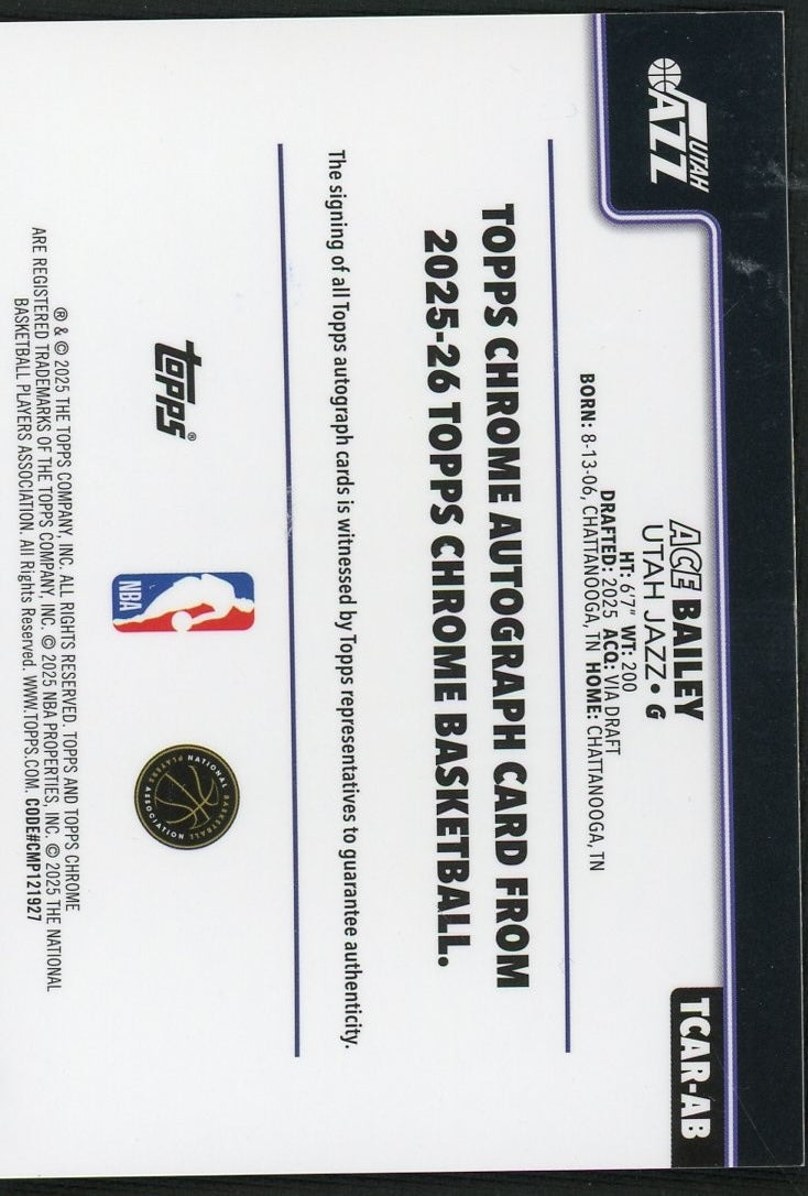 2025 Topps Chrome Purple Ace Bailey #TCAR-AB RC Auto /75