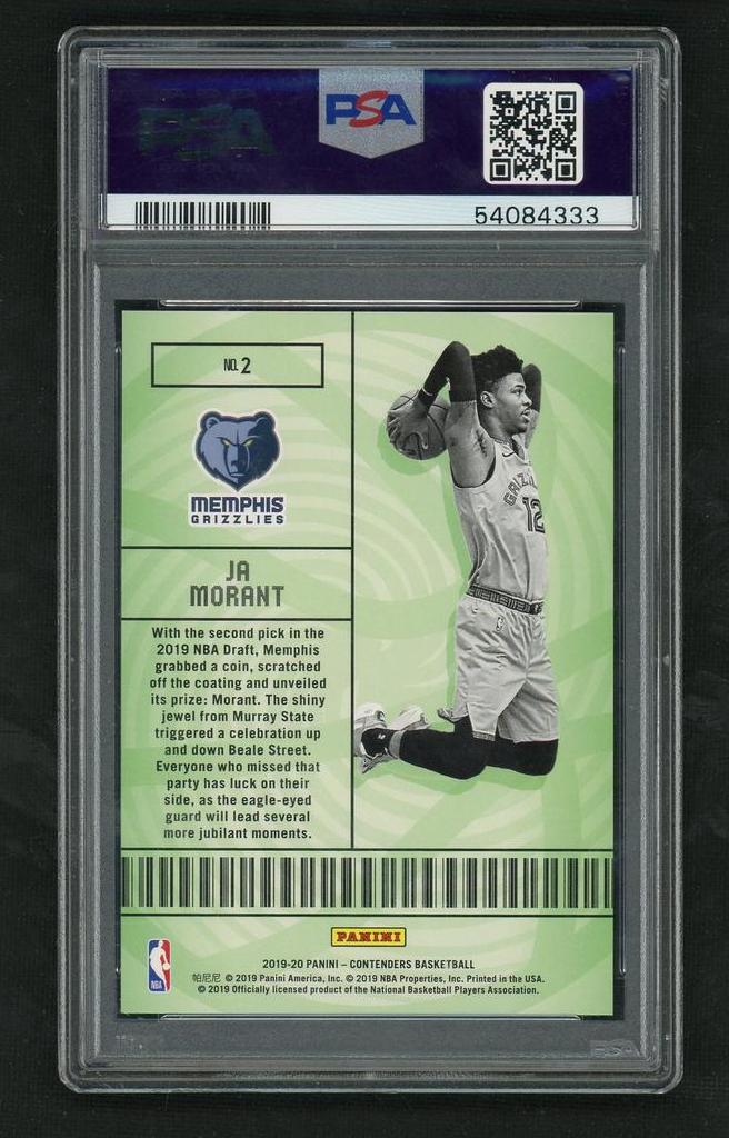 2019 Panini Contenders 2 Ja Morant Lottery Ticket Rookie PSA 10 GEM MT Memphis Grizzlies
