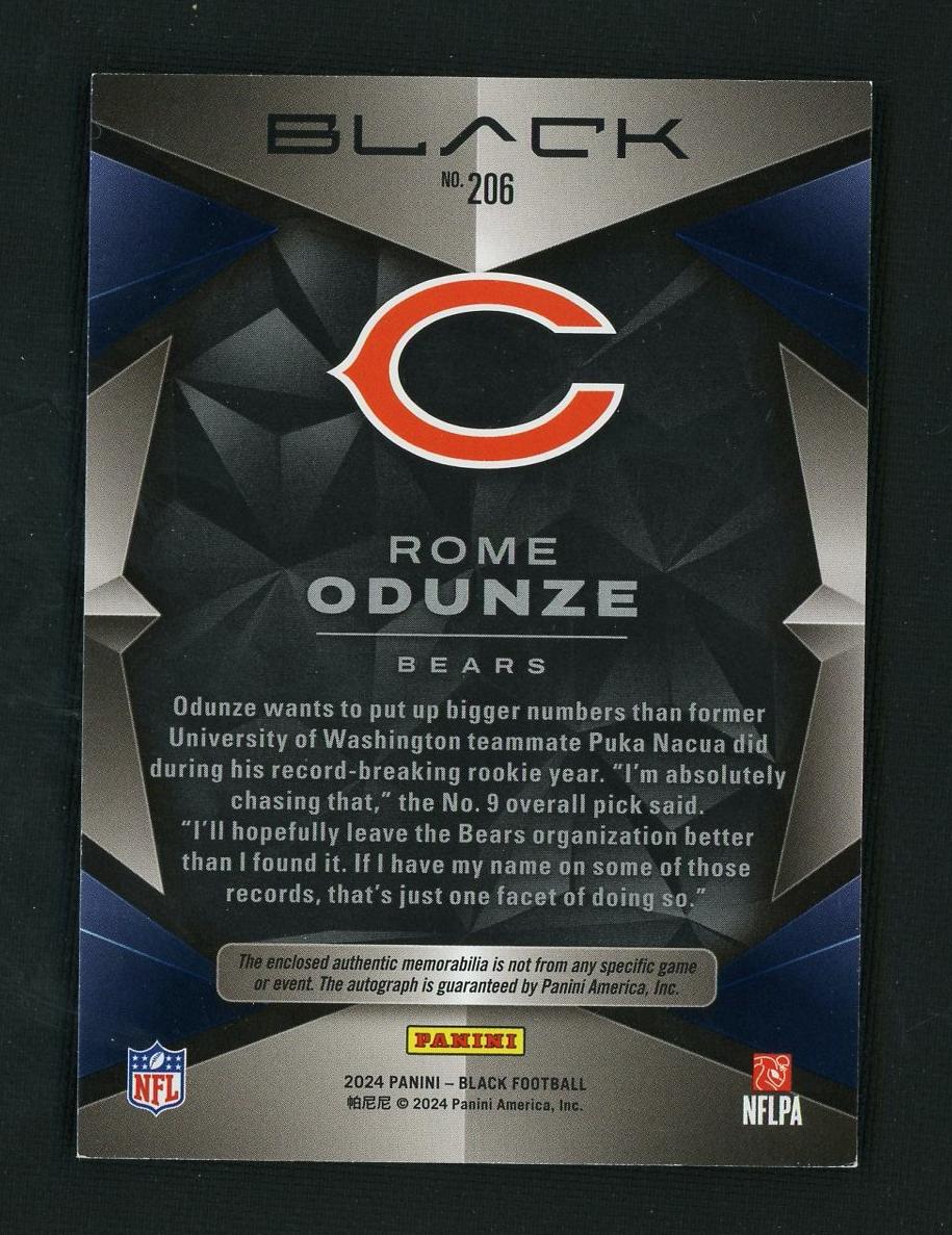 2024 Panini Black 206 Rome Odunze Rookie /249 Bears Auto