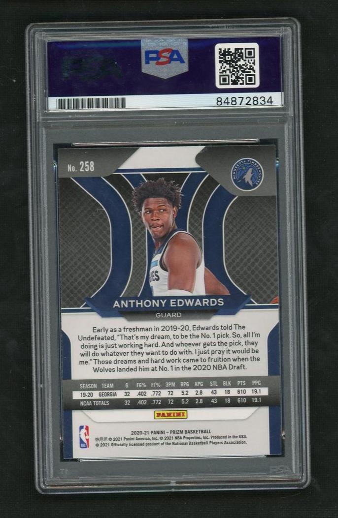 2020 Panini Prizm Anthony Edwards #258 RC Auto PSA 10