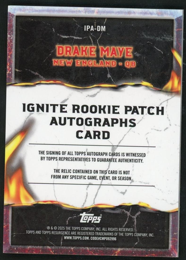 2025 Topps Resurgence Ignite Drake Maye #IPA-DM RC RPA /125