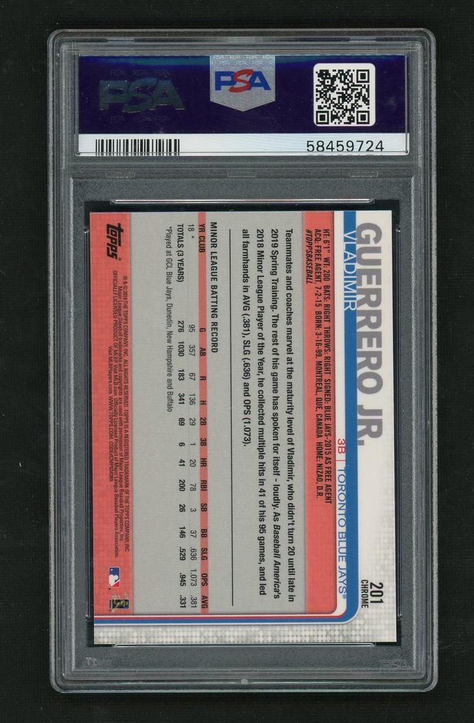 2019 Topps Chrome 201 Vladimir Guerrero Jr. Rookie PSA 10 Gem Mint Toronto Blue Jays