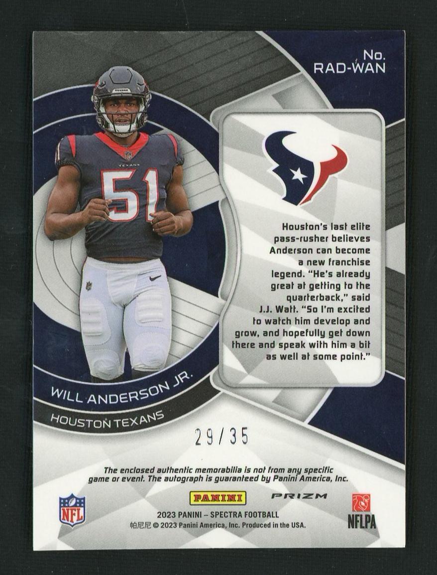 2023 Panini Spectra Prizm Will Anderson Jr. #RAD-WAN RC Patch Auto /35
