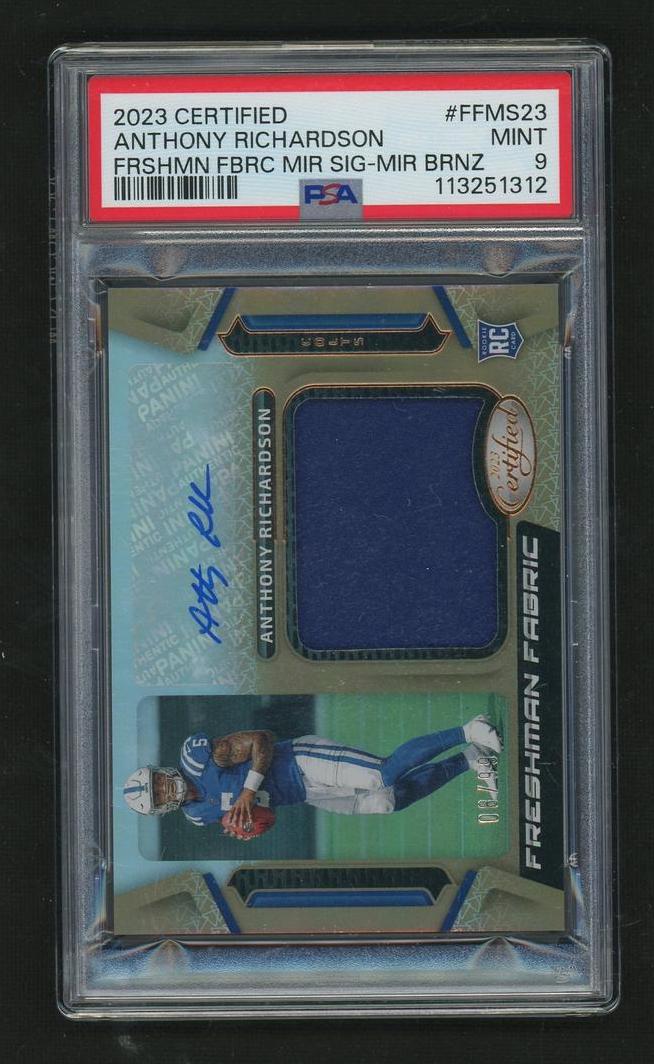 2023 Panini Certified FFMS23 Anthony Richardson Freshman Fabric Bronze Rookie PSA 9 Mint Colts Auto