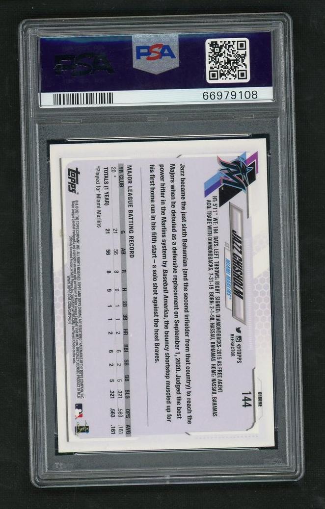 2021 Topps Chrome Refractor Jazz Chisholm #144 RC PSA 10