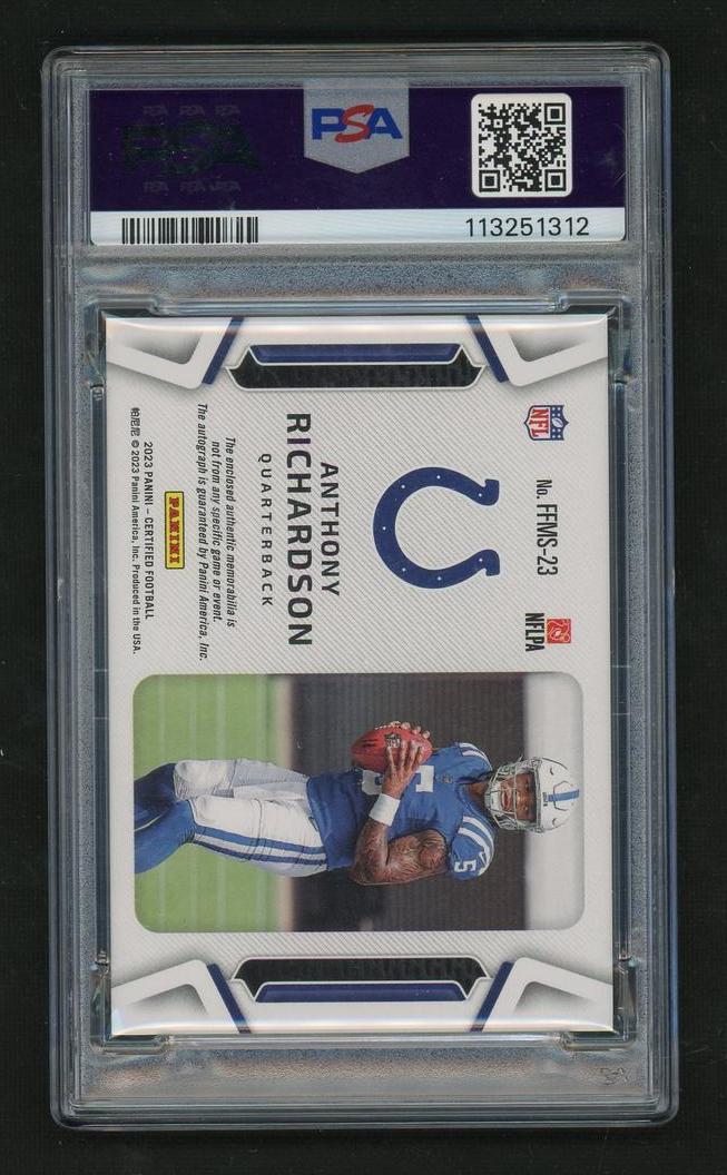 2023 Panini Certified FFMS23 Anthony Richardson Freshman Fabric Bronze Rookie PSA 9 Mint Colts Auto