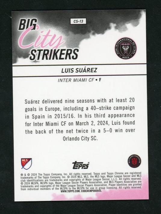 2023 Topps Chrome CS-19 Luis Suárez Big City Strikers Inter Miami CF