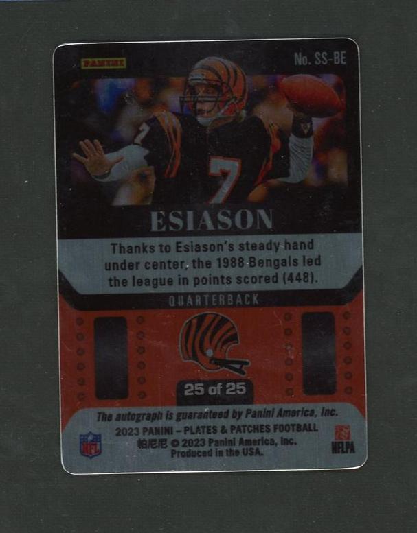 2023 Panini Plates & Patches Steel Signatures Boomer Esiason #SS-BE Auto /25