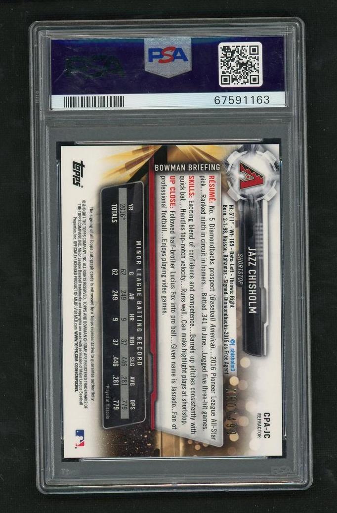 2017 Bowman Chrome Refractor Jazz Chisholm #CPA-JC Prospect Auto /499 PSA 10