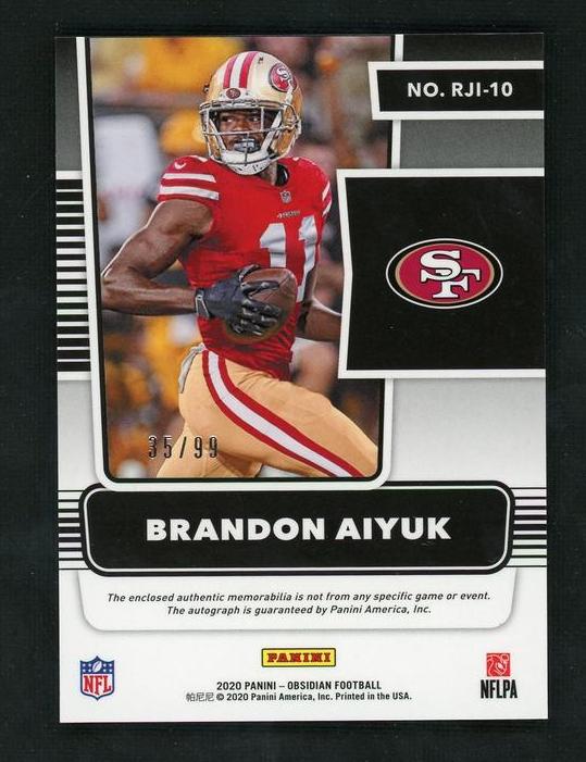 2020 Panini Obsidian Rookie Jersey Ink Brandon Aiyuk #RJI-10 Auto /99