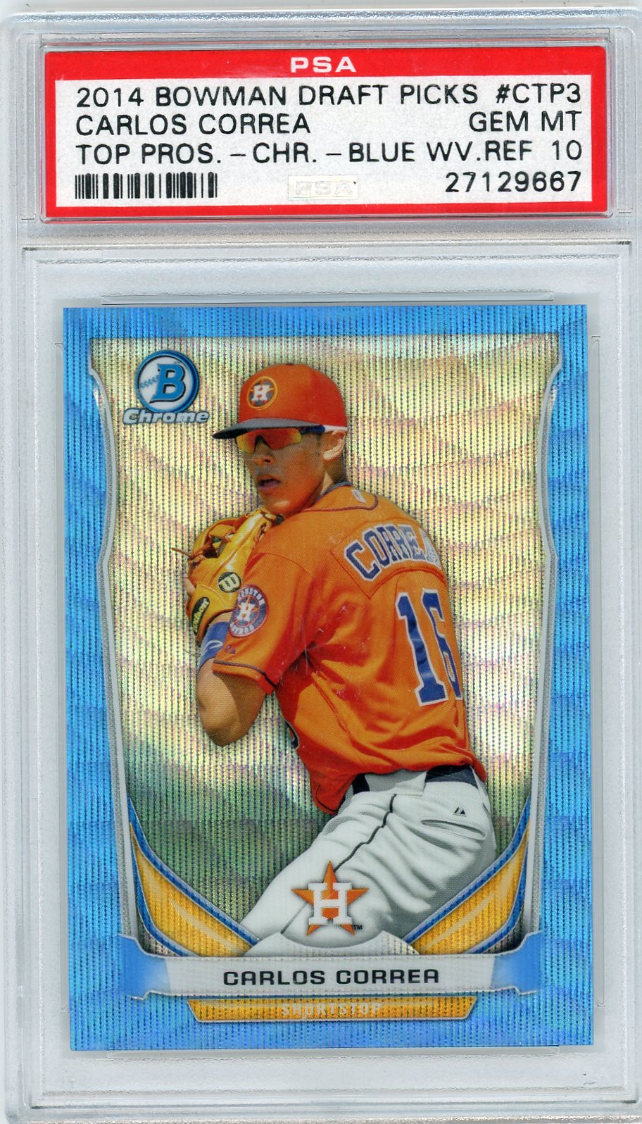 2014 Bowman Chrome Draft Carlos Correa Top Prospects Blue Wave PSA 10