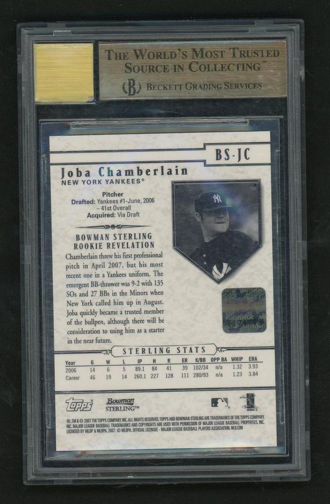 2007 Bowman Sterling BS-JC Joba Chamberlain Rookie Revelation Rookie BGS 9.5 Gem Mint New York Yankees Auto