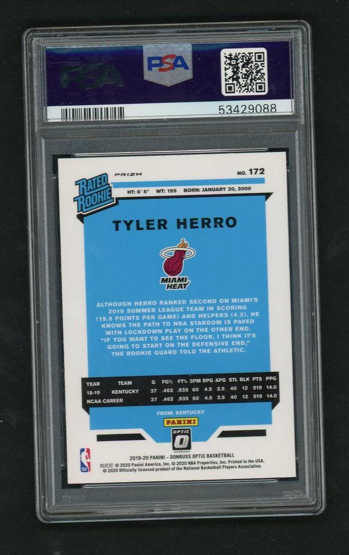 2019 Panini Donruss Optic Fanatics Tyler Herro #172 RC PSA 9